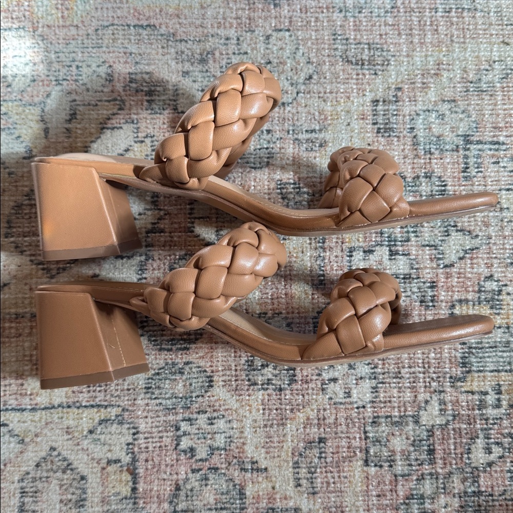 Braided Double Strap Slide Sandals - Tan WIDE - Picture 2 of 3